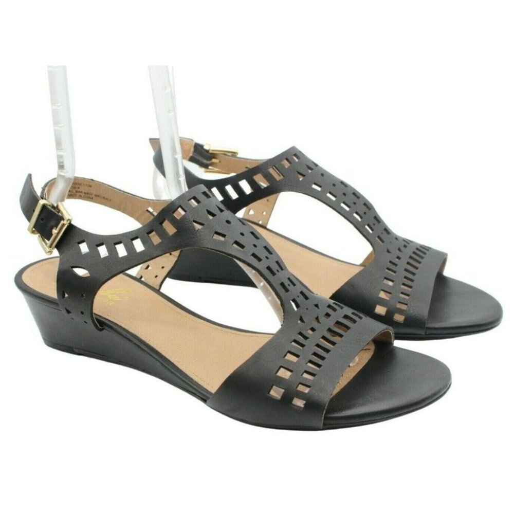 Diba London Journey Black Leather Perforated T-Strap Slingback Sandal Size 10 - Picture 1 of 5